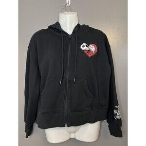 Disney Hoodie Womens Medium Black Nightmare Before Christmas Full Zip Crop